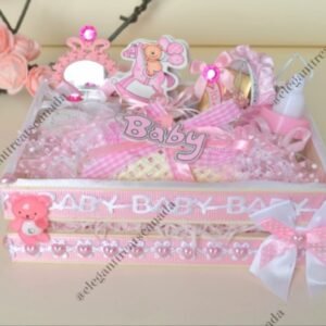 Pink Baby Gift Basket Arrangement